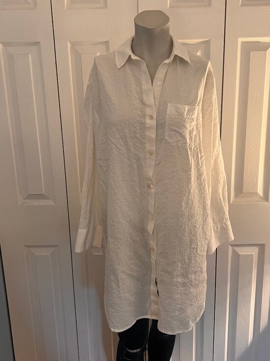 Jenni Kayne Tops - Jenni Kayne White Textured Button Down Tunic Shirt XS